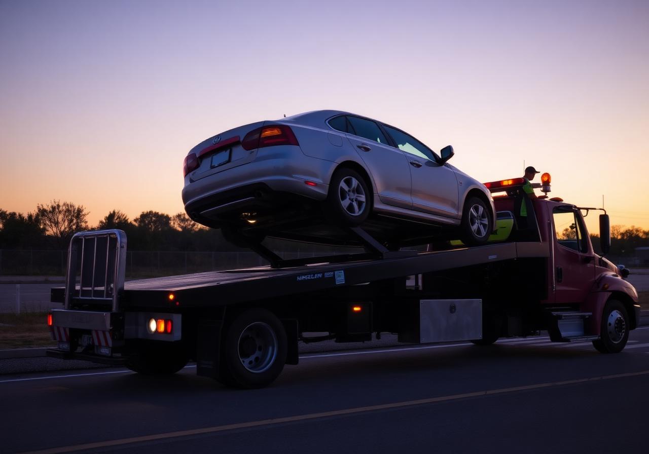 Recovery vehicle loading a car